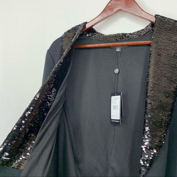 Adrianna Papell Black Sequin Lapel Lightweight Ponte Blazer New Nwt Size Medium - Picture 6 of 16